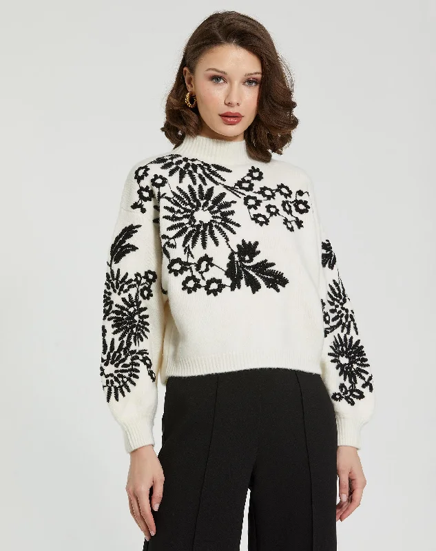 CroptopfitBalloon Sleeve Cropped Mock Neck Knit Sweater