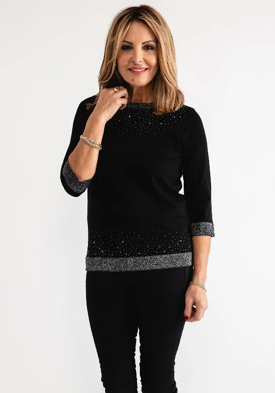 CroptopenthusiastAnonymous Rhinestone Cropped Sleeve Sweater, Black