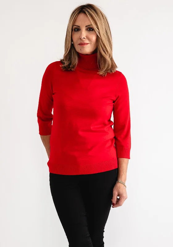 CroptoptrendsetterAnonymous Roll Neck Cropped Sleeve Sweater, Red