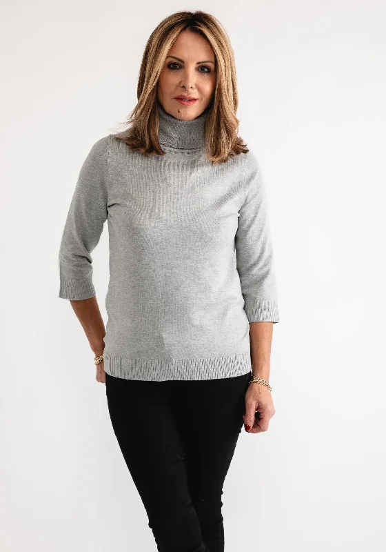 CroptoptechAnonymous Roll Neck Cropped Sleeve Sweater, Silver