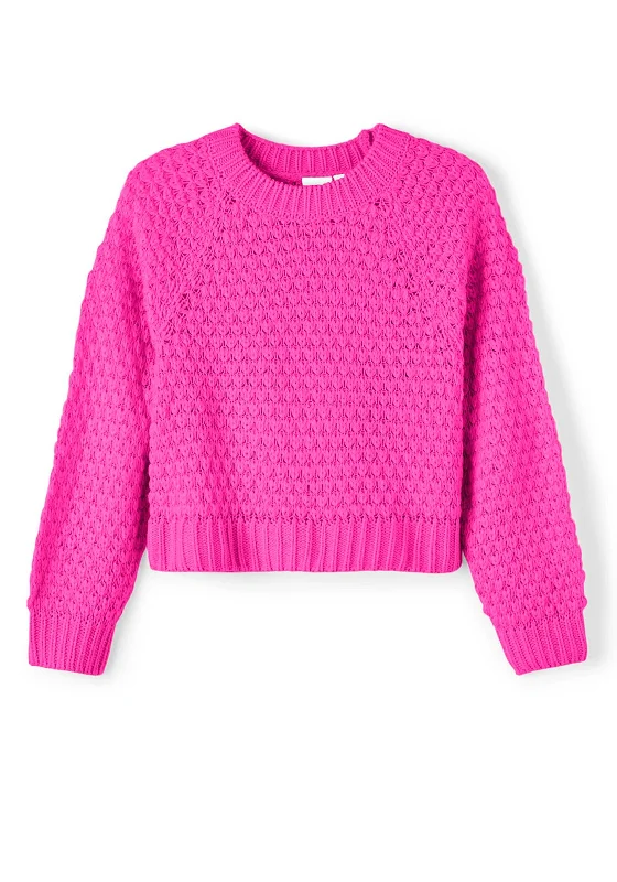 CroptophemName It Kid Girl Dilisa Cropped Knit Jumper, Knockout Pink