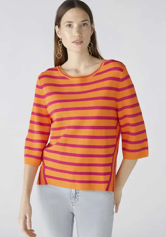 CroptopwebOui Striped Cropped Sleeve Knit Jumper, Orange