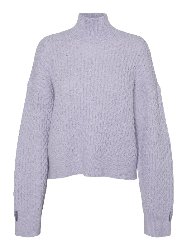 CroptopdeviceSOMETHINGNEW Maddie Wave Knit Crop Jumper, Purple Heather