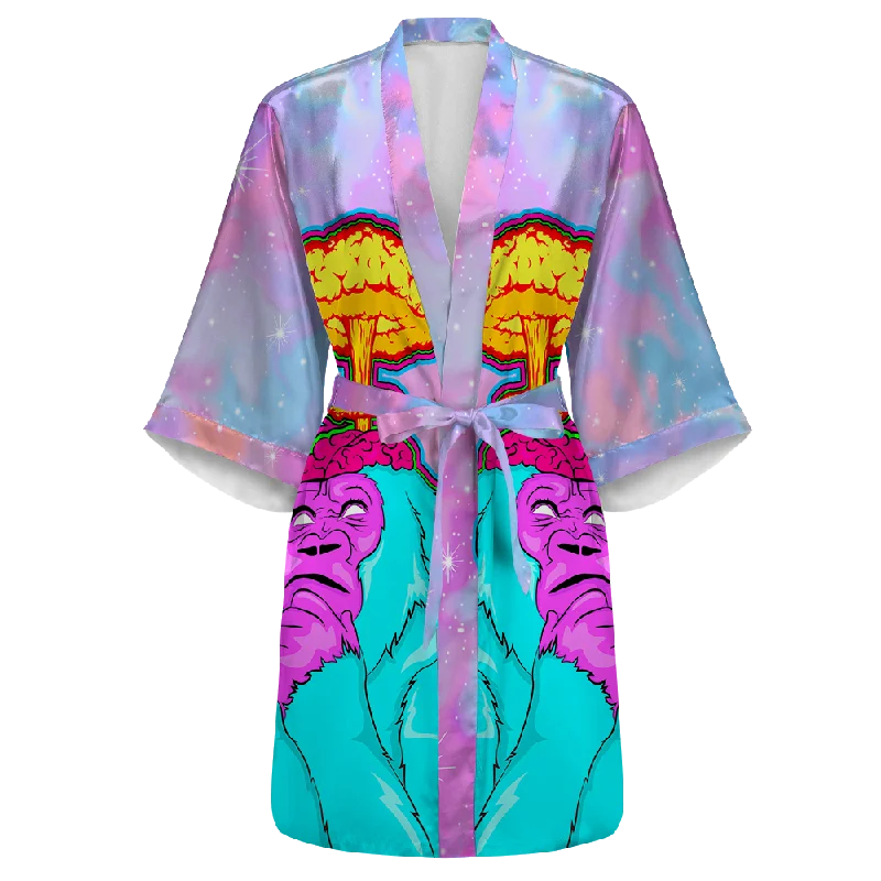 Awakened Ape All Over Print Women's Satin Kimono Robe