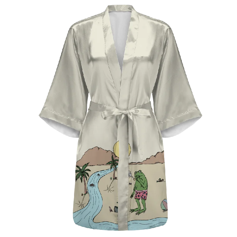 Beach Vibes All Over Print Women's Satin Kimono Robe