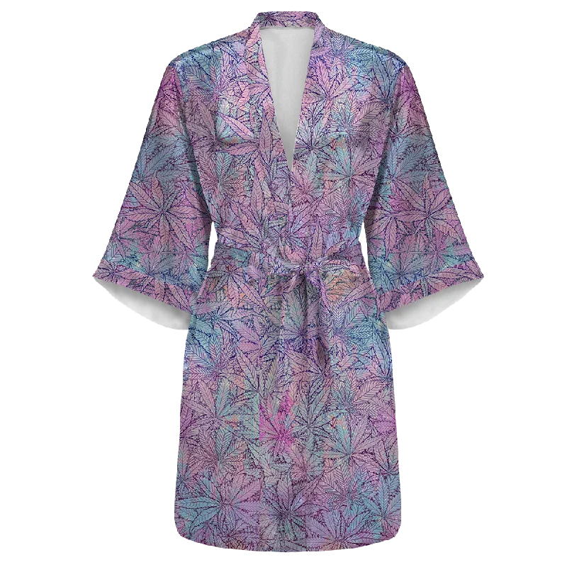 Cann~ Pattern All Over Print Women's Satin Kimono Robe