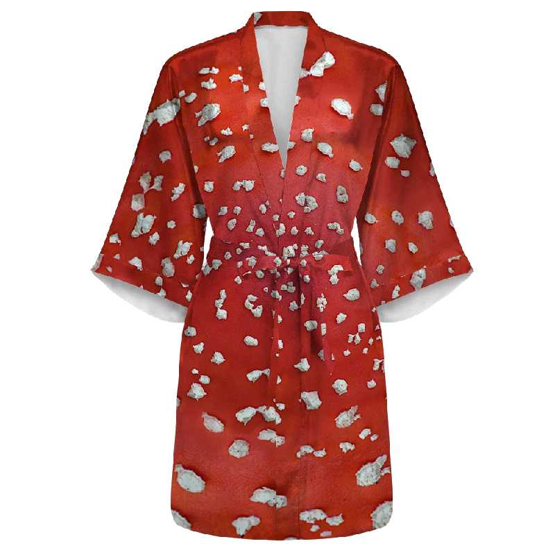 Fly Agaric - Amanita All Over Print Women's Satin Kimono Robe