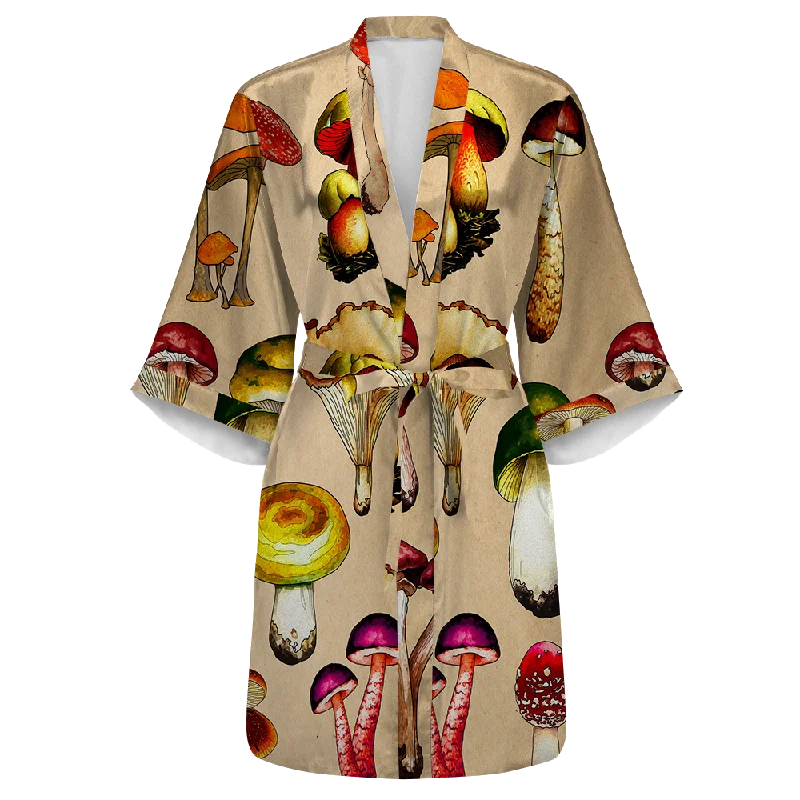 Magic Mushrooms All Over Print Women's Satin Kimono Robe