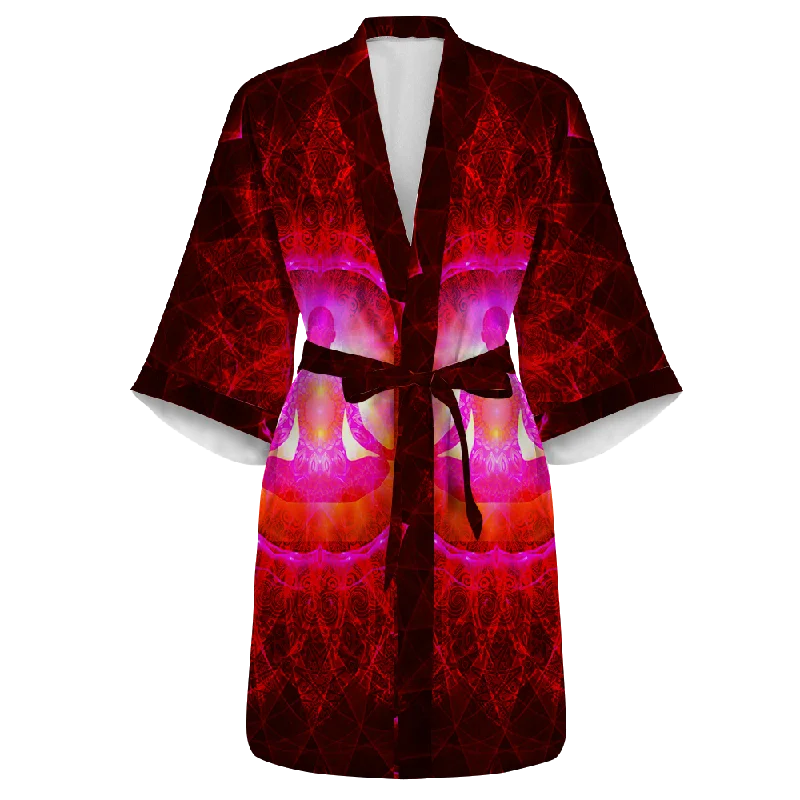 Psi~ Meditating All Over Print Women's Satin Kimono Robe