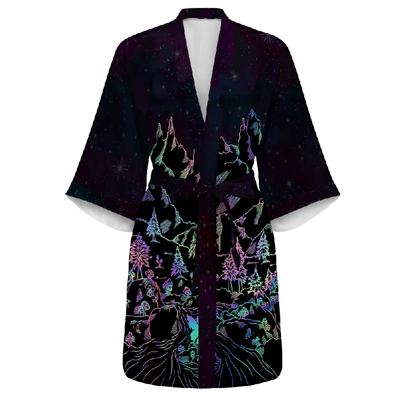 Psi~ World All Over Print Women's Satin Kimono Robe