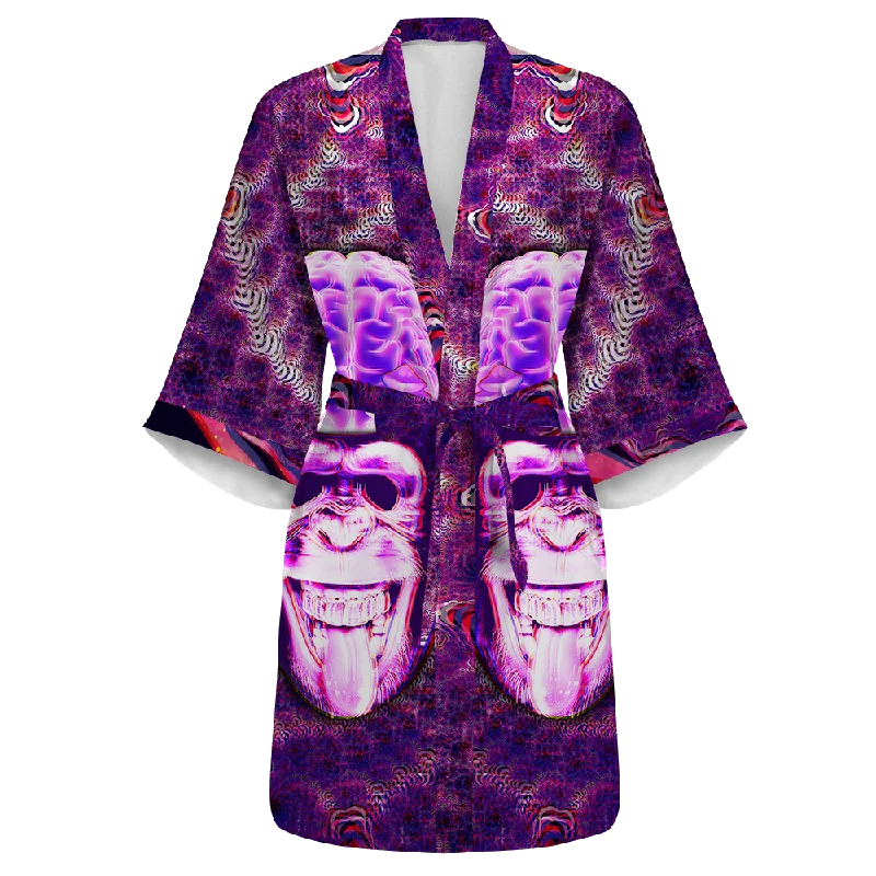 Ston~ Ape Brain All Over Print Women's Satin Kimono Robe