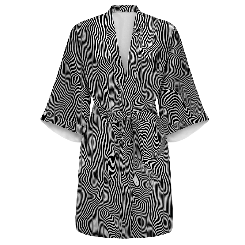 Trippy Wave All Over Print Women's Satin Kimono Robe