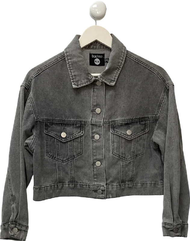 Croptopprideboohoo Washed Grey Crop Denim Jacket UK 8