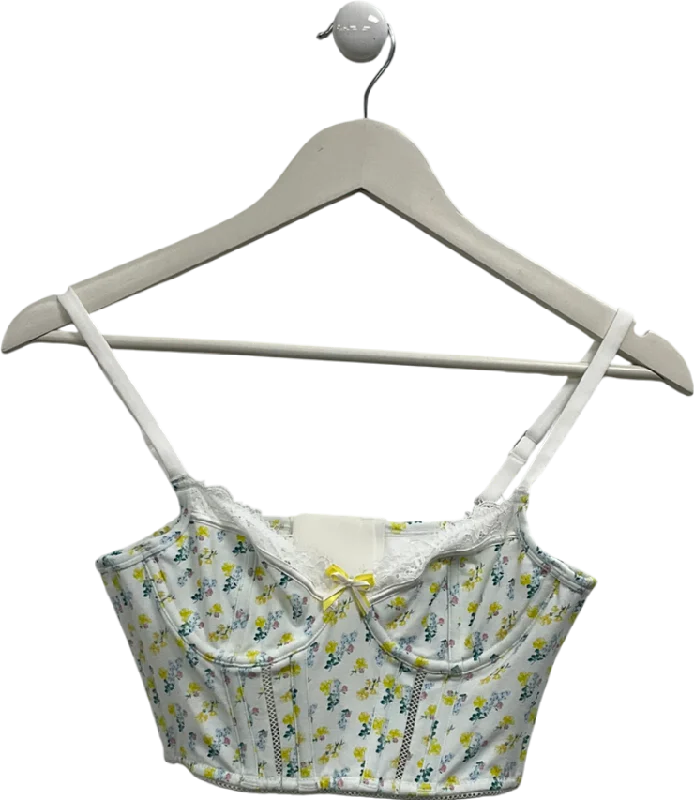 CroptopoutfitLounge Underwear White Floral Print Cropped Cami UK 32A