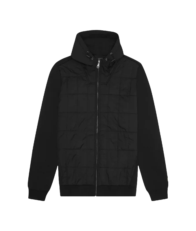 Hybrid Quilted Zip Through Hoodie - Black