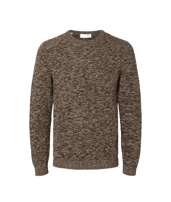 Crew Neck Knitted Pullover - Brown