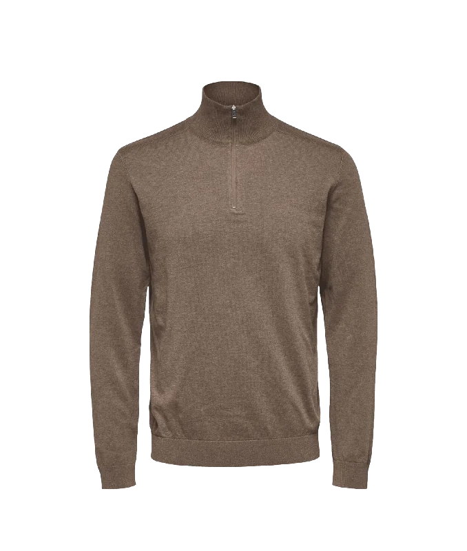 Half-zip Knitted Jumper - Brown