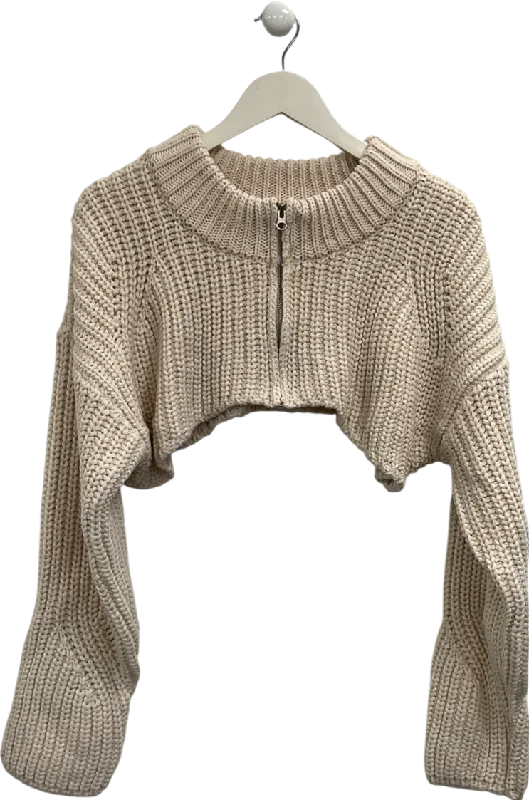 CroptopvintageMinimuze Cream Cropped Zip Front Chunky Sweater UK S