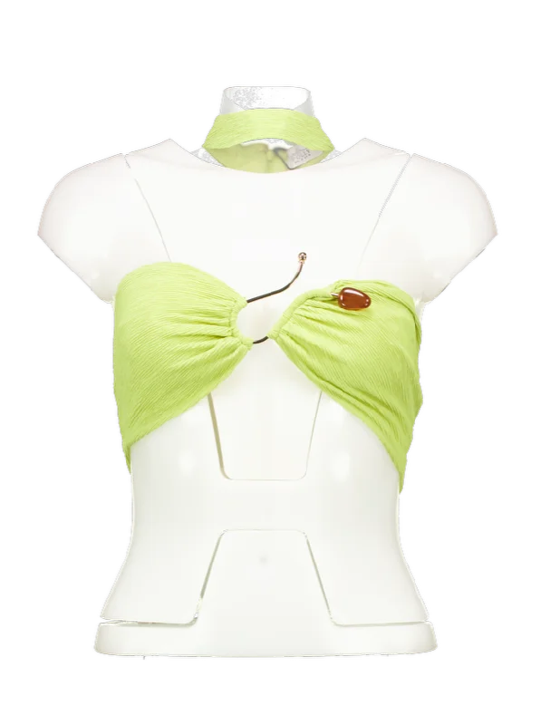 CroptopdetailOh Polly Green Cielo Hardware Detail Choker Crop Top UK 8