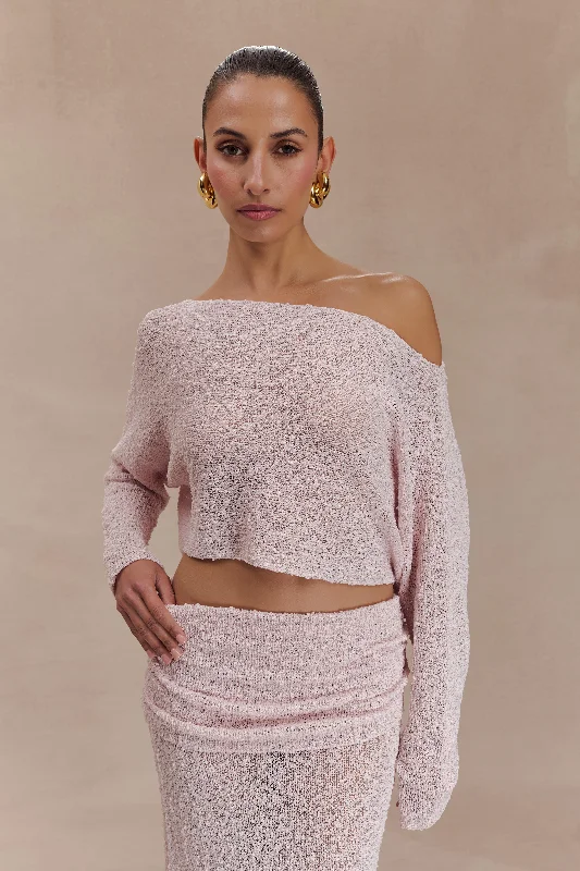 CroptopnostalgiaPetra Long Sleeve Knit Crop Top - Misty Rose