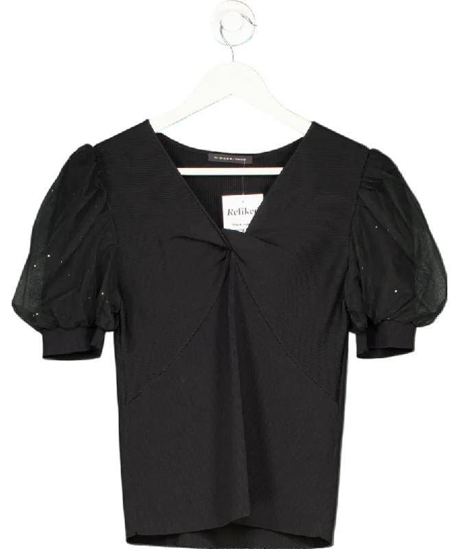 CroptopgameS-DEER Black Knit Twist Front Crop Top UK S