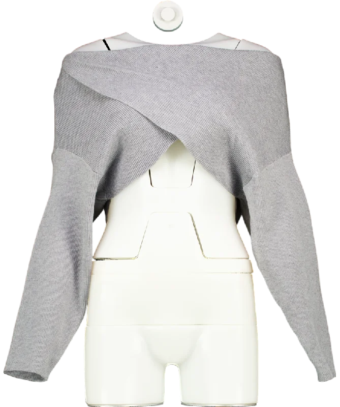 CroptopcollarS.Deer Grey Cropped Crossed Irregular Knit Sweater UK S