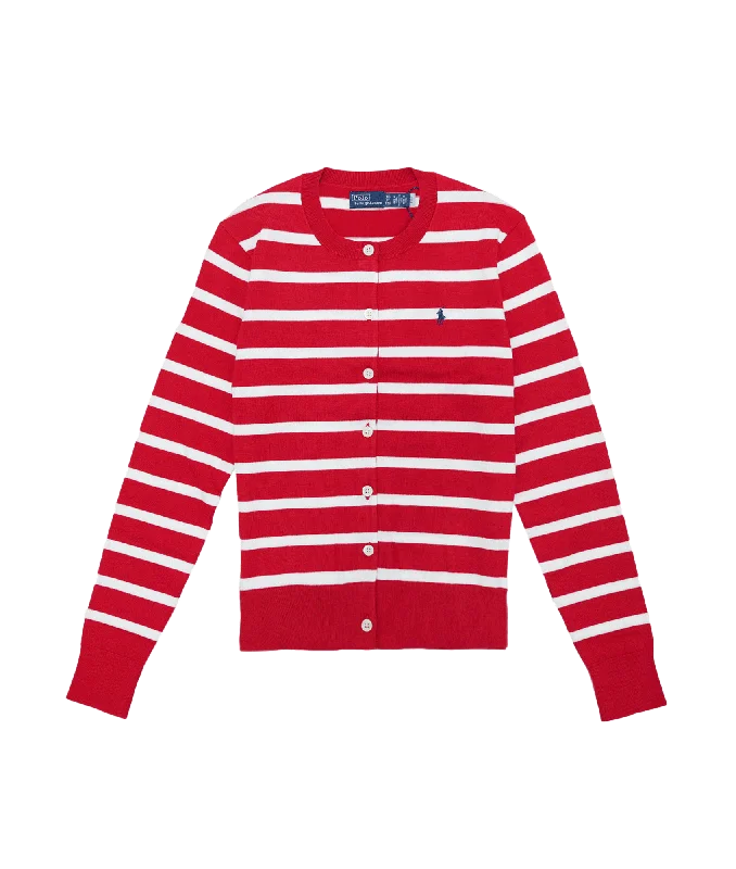 Striped Button Cardigan - Red