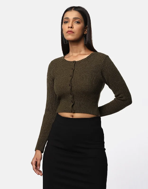 CroptoppatternKnitted Women Front Buttons Crop Top