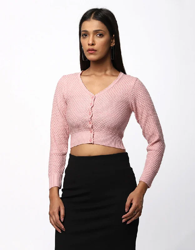 CroptopmobileWomen Woolen V Neck Front Button Crop Top