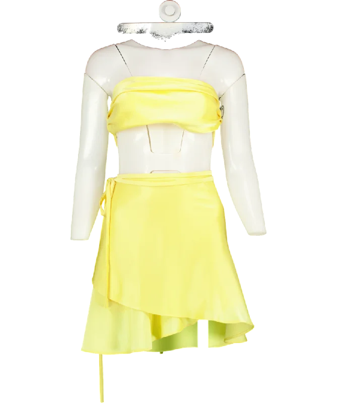 CroptopvirtualDeusa Yellow Satin Crop Top And Skirt Co-ord UK S/M