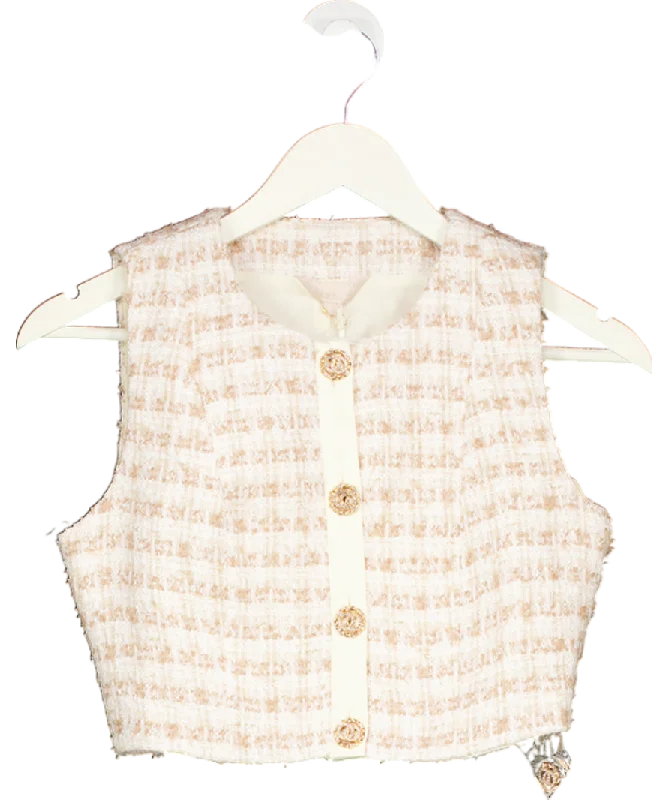 CroptopinnovationFlossy by Freddy Beige The Coco Top Boucle Check Cropped Waistcoat UK XS