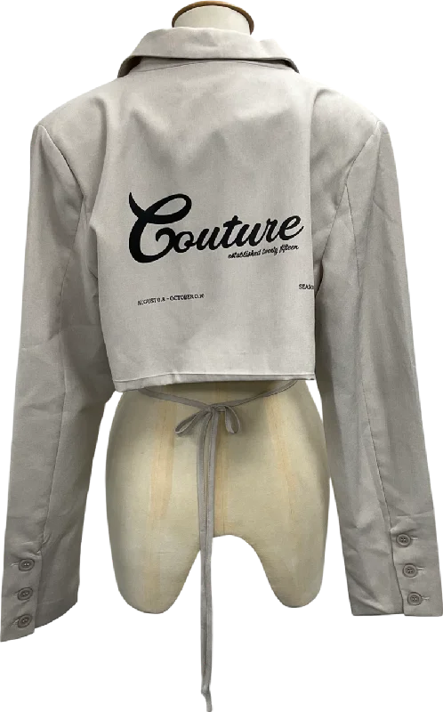 CroptoptrendsetterThe Couture Club Beige Tie Detail Cropped Oversized Blazer UK 6